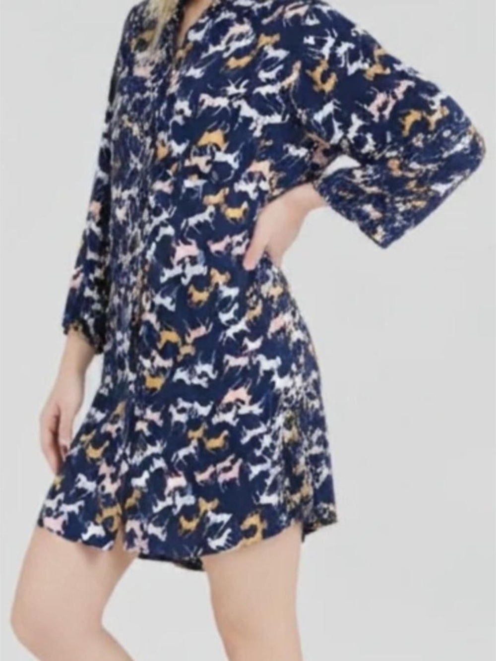H&M Western Horse Graphic Button Down Mini Dress Tunic Size 6 NWOT